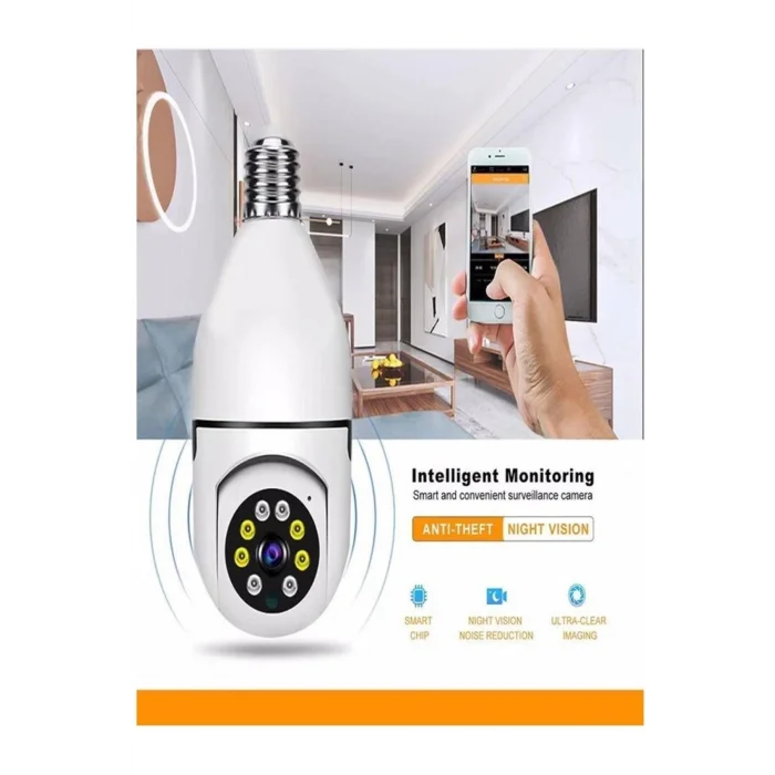 BUĞZ Beyaz 360 derece dönebilen gece görüşlü kablosuz wifi IP kamera HD kayıt SD kart destekli