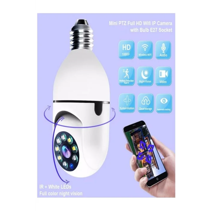 BUĞZ Beyaz 360 derece dönebilen gece görüşlü kablosuz wifi IP kamera HD kayıt SD kart destekli