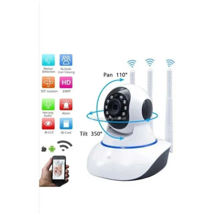 BUĞZ Beyaz 360° wifi ip güvenlik kamera gece görüşlü sensörlü SD kart destekli HD kayıt H.264