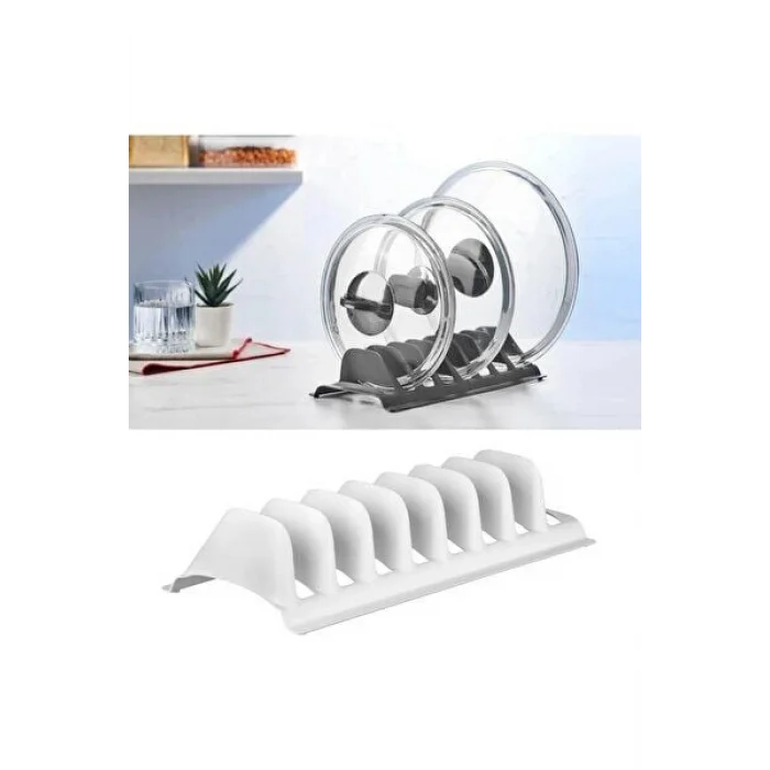 BUĞZ Beyaz - 8 Bölmeli Tencere Kapak Rafı - Simple Tabaklık - Kapak Organizeri