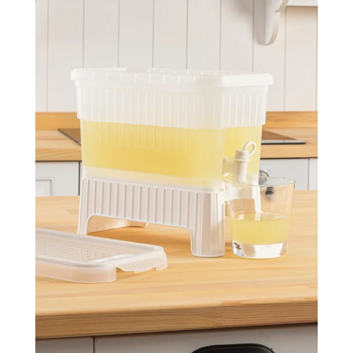 BUĞZ Beyaz Buzdolabı İçi Musluklu Ayaklı Su -Limonata - İçecek Sebili Piknik Bidonu 4 LT