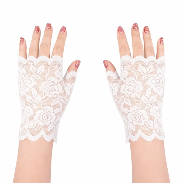 BUĞZ Beyaz Dantel Parmaksız Kısa Eldiven