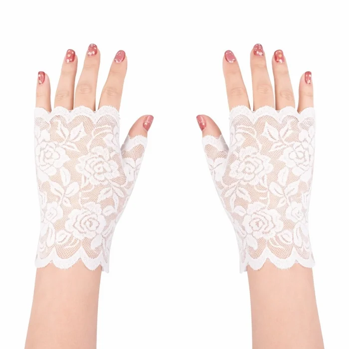 BUĞZ Beyaz Dantel Parmaksız Kısa Eldiven