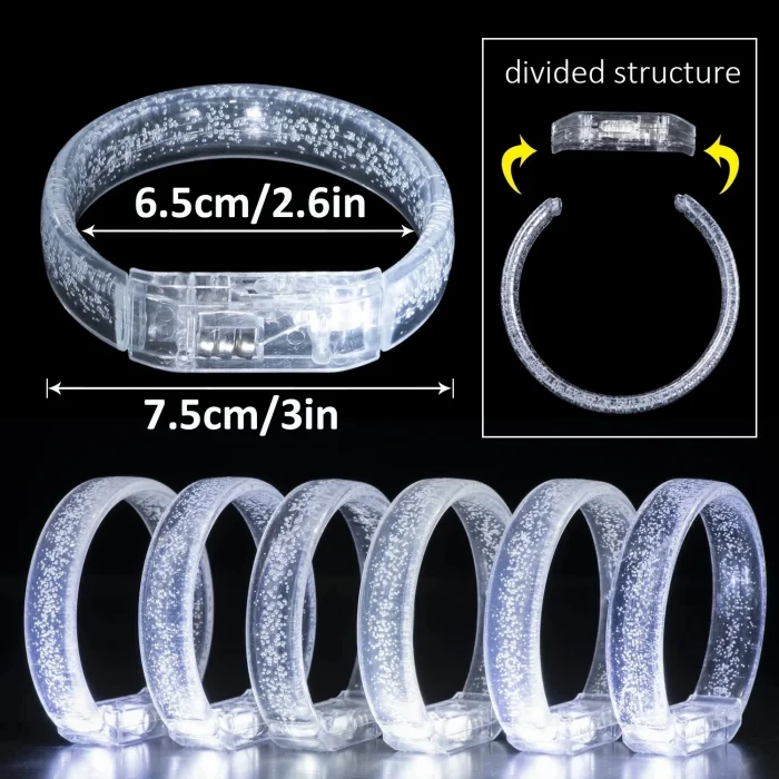BUĞZ Beyaz-gümüş Led Işıklı Baskı Yapılabilen Pilli Bileklik Bilezik 1,5 Cm Genişlik