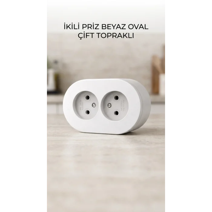 BUĞZ Beyaz İkili Topraklı Sıva Üstü Duvar Prizi - Dekoratif Elektrik Çözümü
