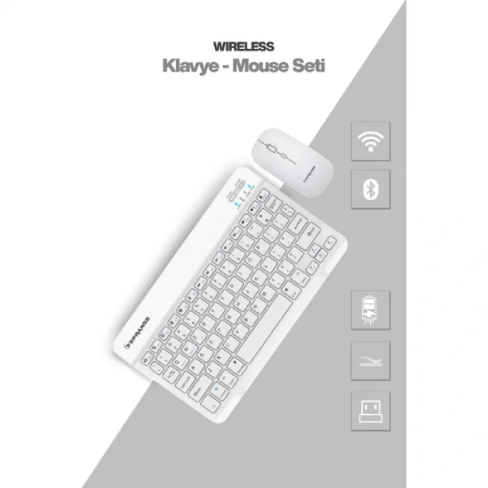BUĞZ Beyaz Kablosuz Klavye Ve Mouse Seti