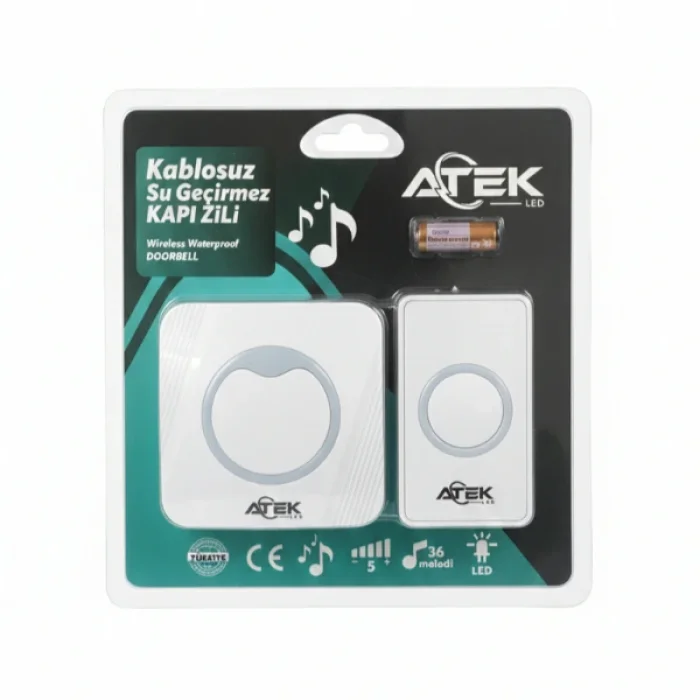 BUĞZ Beyaz Kablosuz Su Geçirmez Kapı Zili