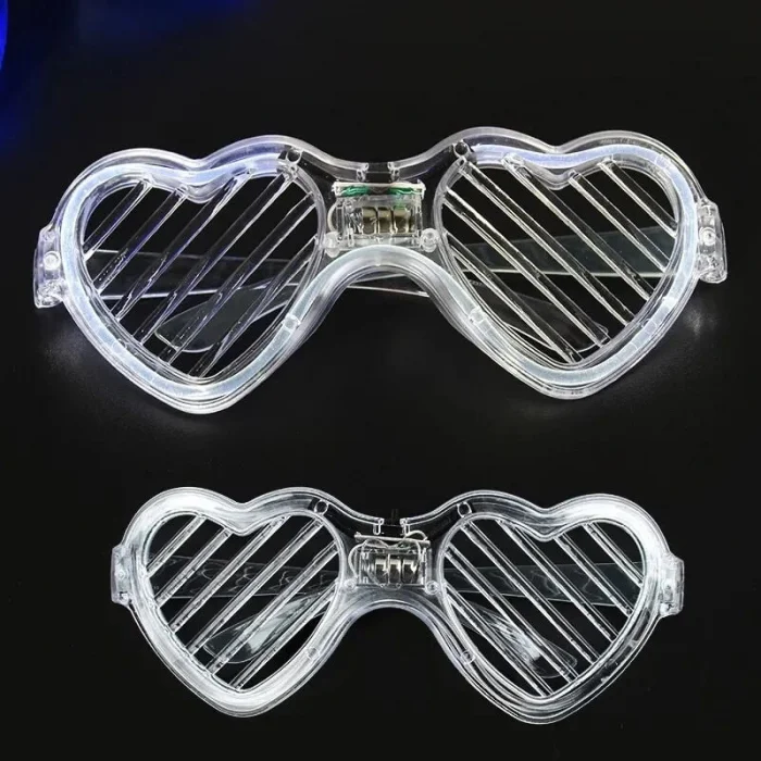 BUĞZ Beyaz LED Işıklı Kalp Gözlük – 3 Modlu Parti & Glow Gözlüğü