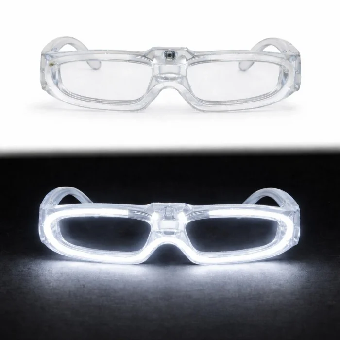 BUĞZ Beyaz LED Işıklı Parti Gözlüğü 3 Modlu – Glow & Gece Eğlence Gözlüğü