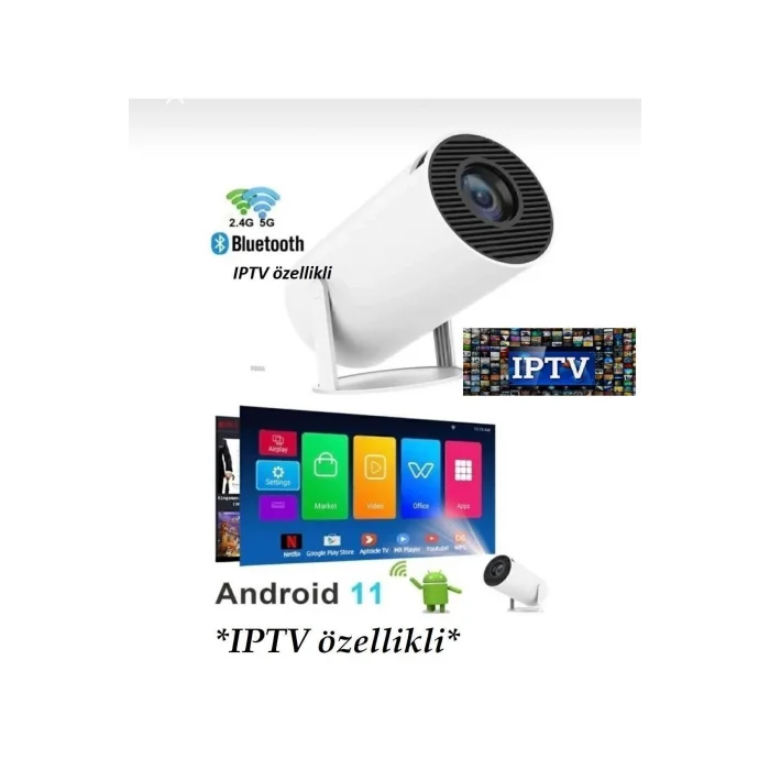 BUĞZ Beyaz LED projeksiyon cihazı HD çözünürlük 2000:1 kontrast 200 ansilümen wifi bluetooth