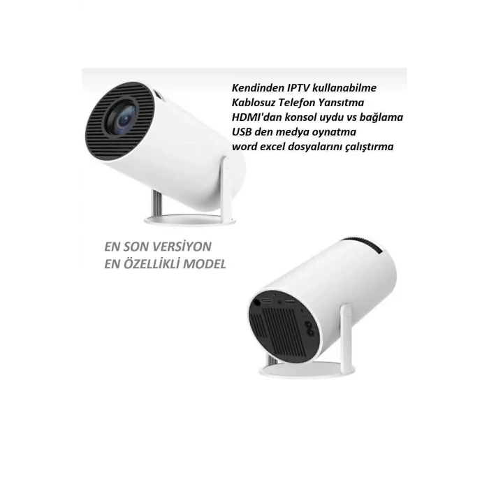 BUĞZ Beyaz LED projeksiyon cihazı HD çözünürlük 2000:1 kontrast 200 ansilümen wifi bluetooth