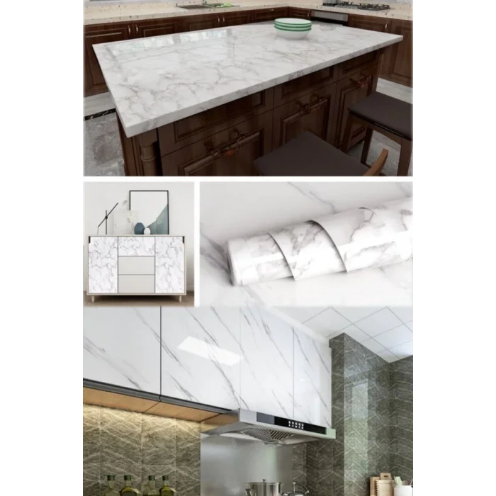 BUĞZ Beyaz Mermer Desenli Yapışkanlı Tezgah Folyosu (3 Mt.x 60 Cm) - BUĞZ