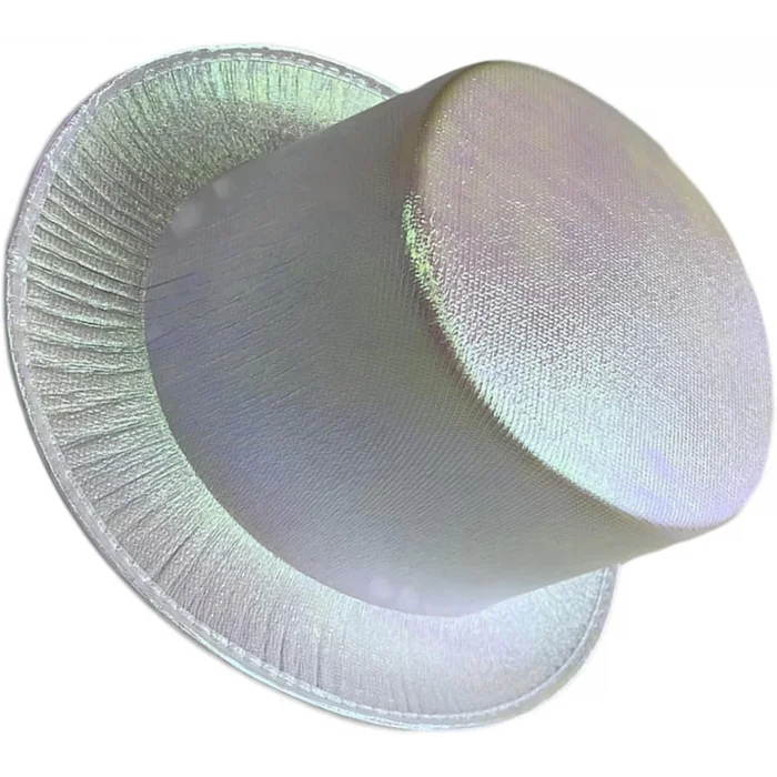  Beyaz Renk Işıltılı Hologram Kumaş Kaplama Fötr Silindir Şapka Yetişkin Boy