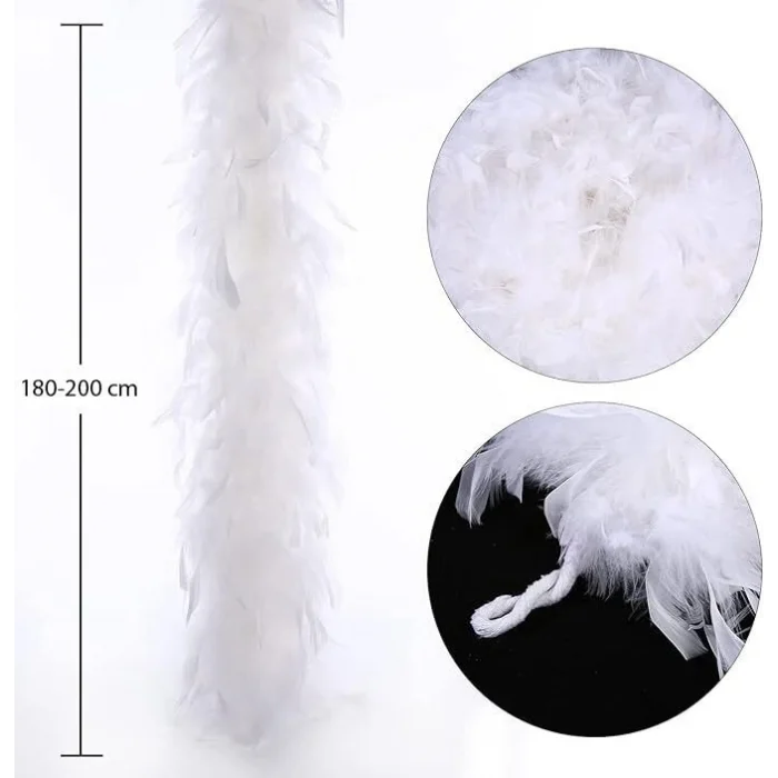 BUĞZ Beyaz Renk Kabarık Kalın Otriş Boa Tüy 6 cm Genişlik 180-200 cm Uzunluk