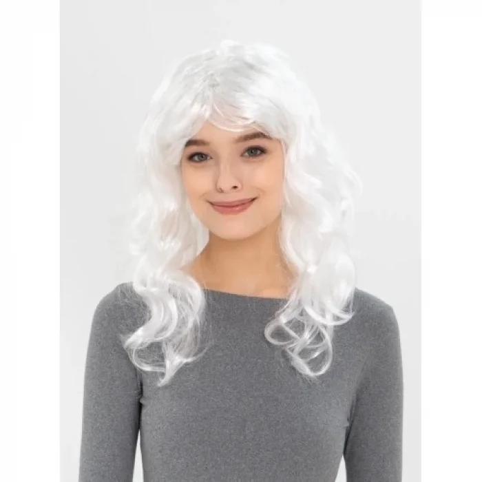  Beyaz Renk Kahküllü Dalgalı Uzun Parti Peruğu