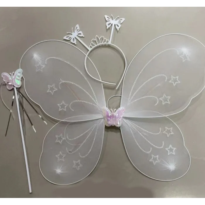 BUĞZ Beyaz Renk Kelebek Kanadı Tacı ve Sopası