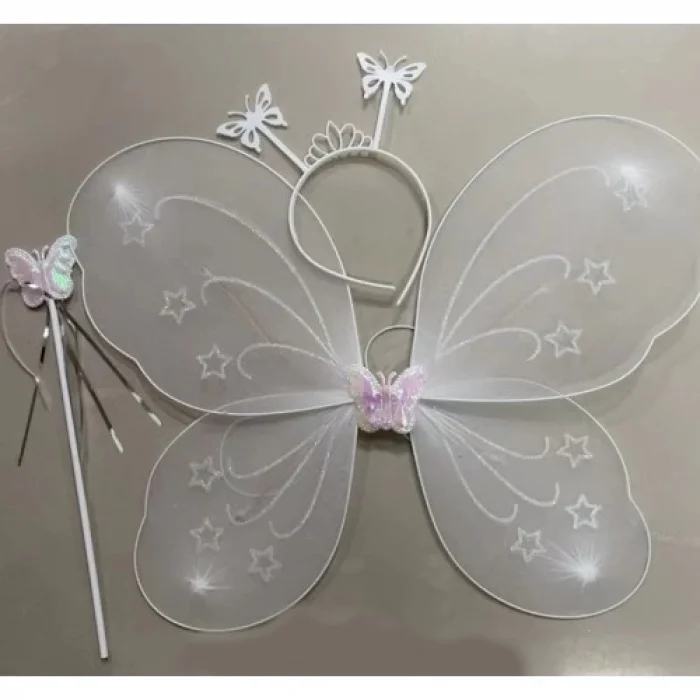  Beyaz Renk Kelebek Kanadı Tacı ve Sopası