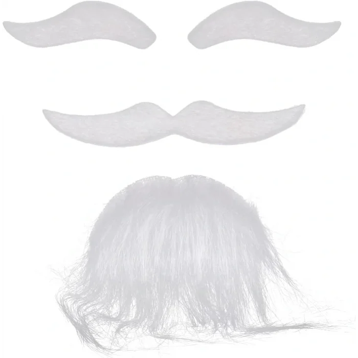 BUĞZ Beyaz Renk Kendinden Yapışkanlı Takma Sakal Bıyık ve Kaş Seti