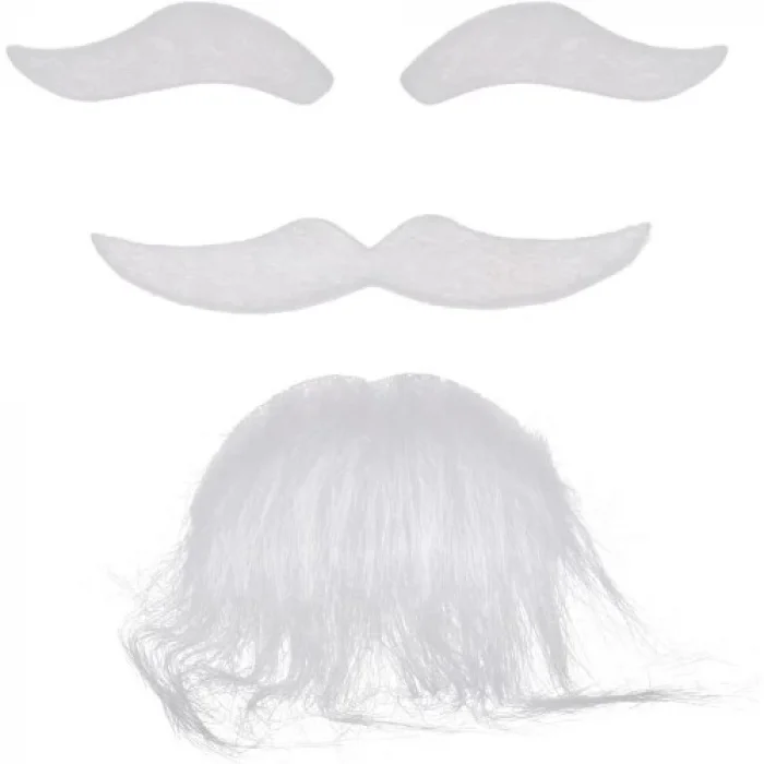 Beyaz Renk Kendinden Yapışkanlı Takma Sakal Bıyık ve Kaş Seti
