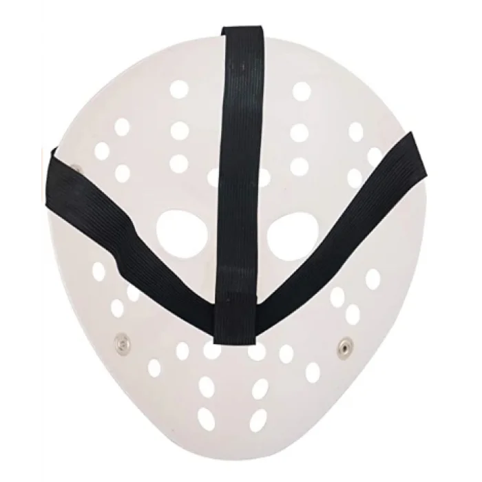 BUĞZ Beyaz Renk Kırmızı Çizgili Tam Yüz Hokey Jason Maskesi Hannibal Maskesi