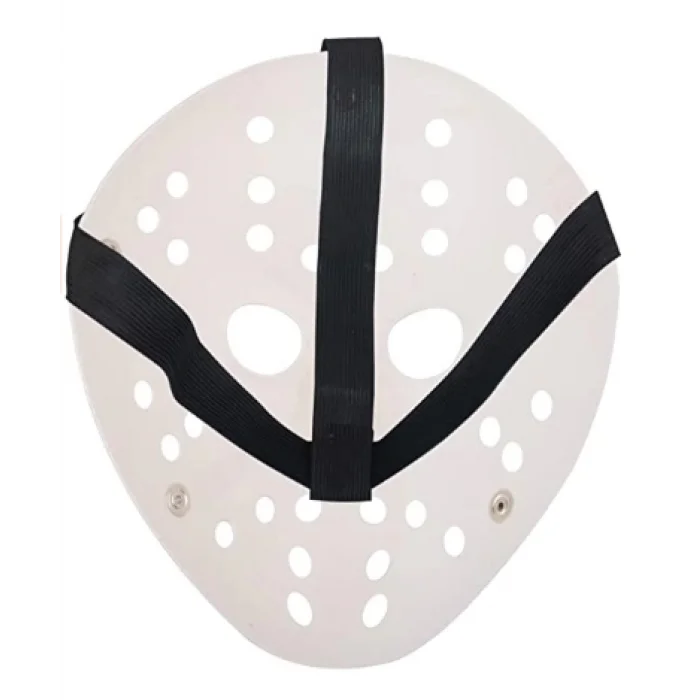 BUĞZ Beyaz Renk Kırmızı Çizgili Tam Yüz Hokey Jason Maskesi Hannibal Maskesi