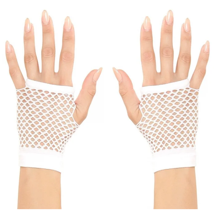 BUĞZ Beyaz Renk Kısa Boy Fileli Örgü Eldiven