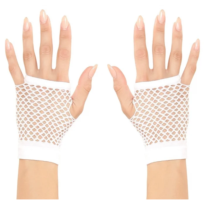 BUĞZ Beyaz Renk Kısa Boy Fileli Örgü Eldiven