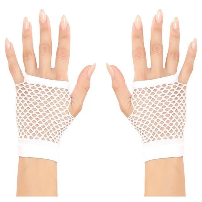 BUĞZ Beyaz Renk Kısa Boy Fileli Örgü Eldiven - Lisinya