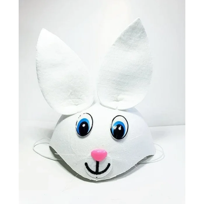 BUĞZ Beyaz Renk Kulaklı Tavşan Şapkası Hayvan Şapkası