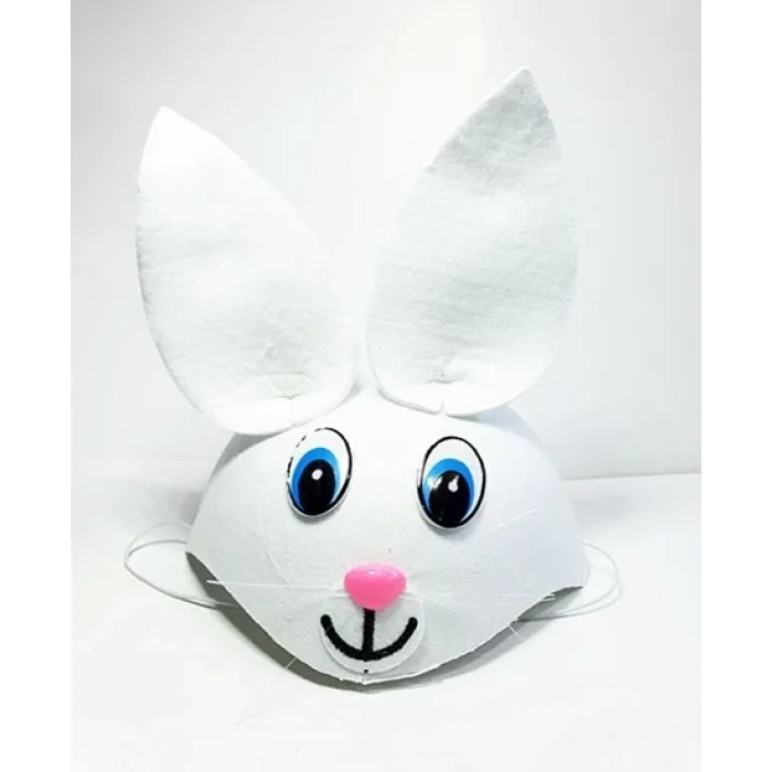 BUĞZ Beyaz Renk Kulaklı Tavşan Şapkası Hayvan Şapkası