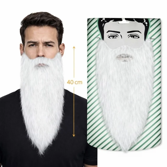 BUĞZ Beyaz Renk Lastikli Uzun Takma Sakal 40 Cm