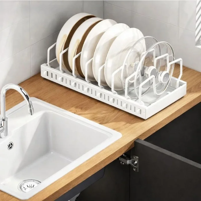 BUĞZ Beyaz Renk Teleskopik Raylı Tava Tencere Organizeri