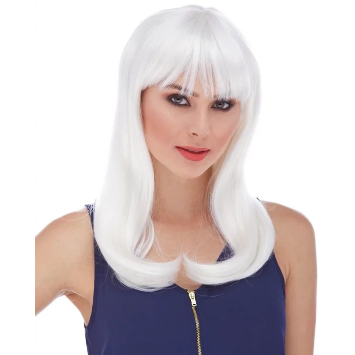 BUĞZ Beyaz Renk Uzun Düz Parti Peruğu