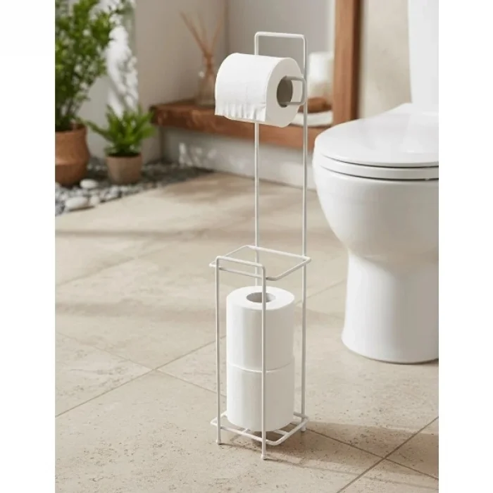 BUĞZ Beyaz Standlı Yedek Hazneli Tuvalet Kağıtlığı