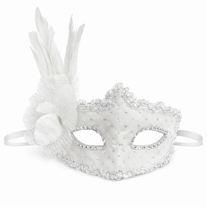 BUĞZ Beyaz Tüylü Venedik Lüks Balo Maskesi