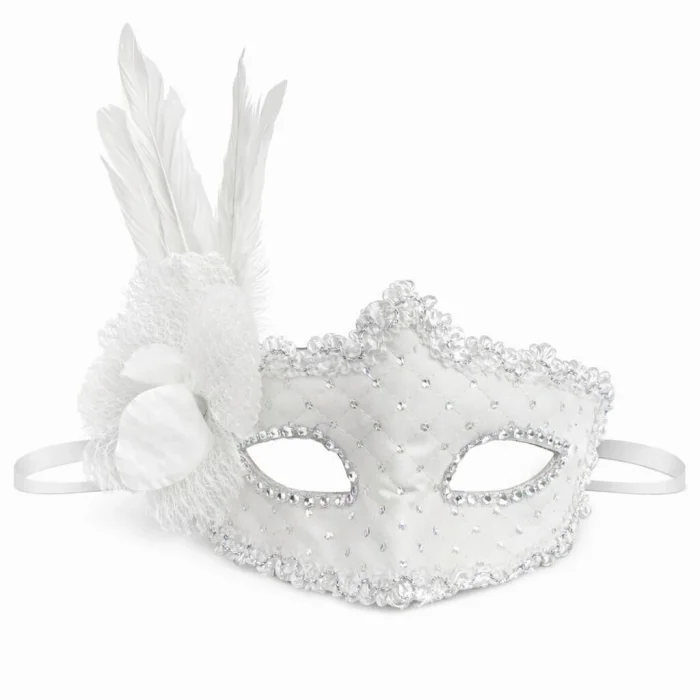 BUĞZ Beyaz Tüylü Venedik Lüks Balo Maskesi