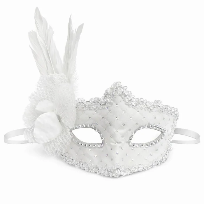 BUĞZ Beyaz Tüylü Venedik Lüks Balo Maskesi
