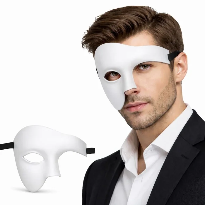 BUĞZ Beyaz Yarım Erkek Maske – Phantom Parti & Balo Maskesi