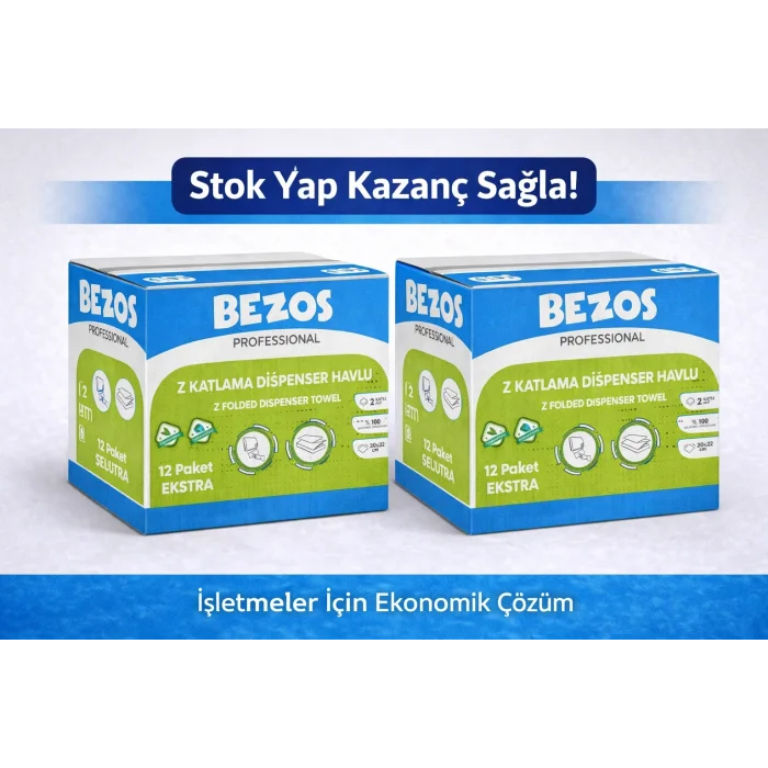 BUĞZ Bezos Z Katlamalı Dispenser Havlu 2 Katlı 20x22 cm %100 Selüloz 2 Koli Avantaj Paket