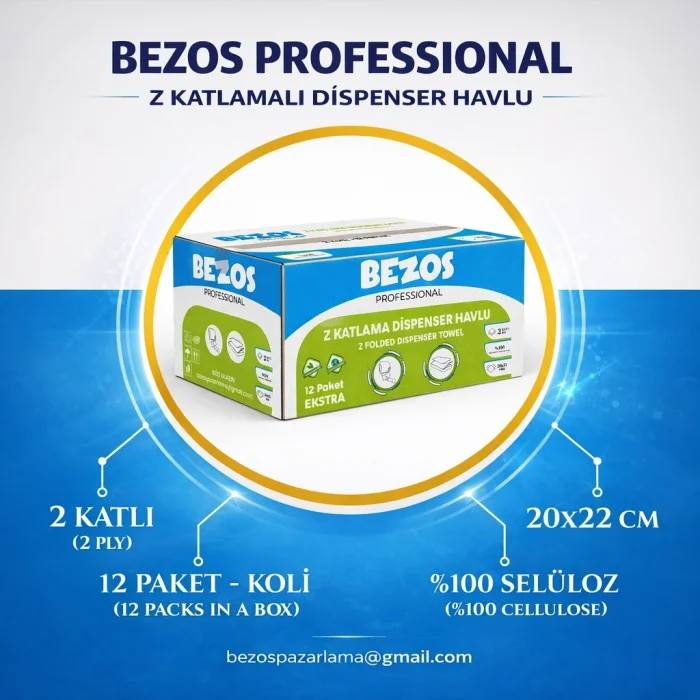 BUĞZ Bezos Z Katlamalı Dispenser Havlu 2 Katlı 20x22 cm %100 Selüloz 4 Koli Avantaj Paket