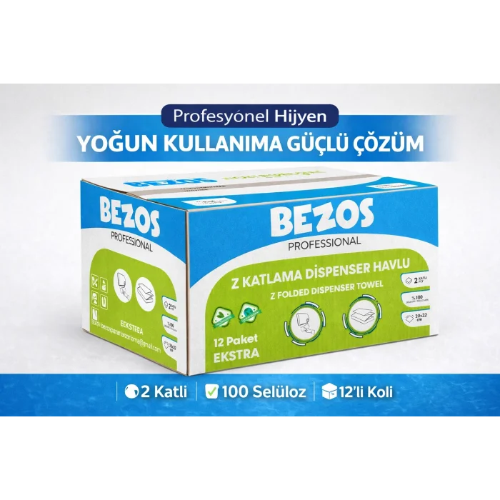 BUĞZ Bezos Z Katlamalı Dispenser Havlu 2 Katlı 20x22 cm %100 Selüloz 4 Koli Avantaj Paket