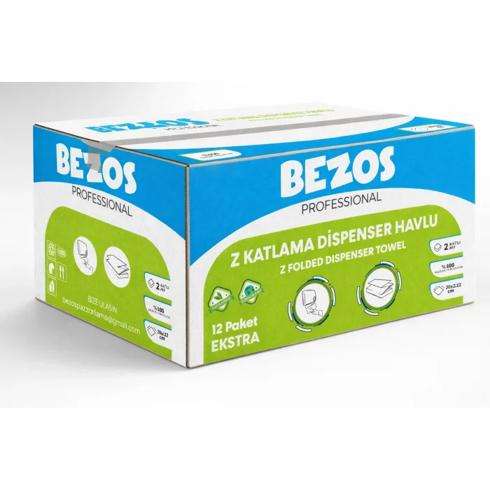 BUĞZ Bezos Z Katlamalı Dispenser Havlu 2 Katlı 20x22 cm %100 Selüloz 4 Koli Avantaj Paket