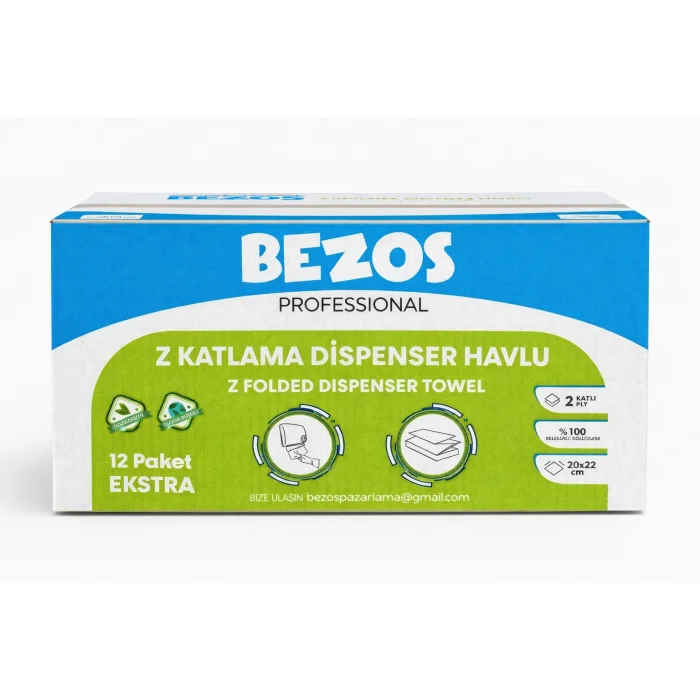 BUĞZ Bezos Z Katlamalı Dispenser Havlu 2 Katlı 20x22 cm %100 Selüloz 4 Koli Avantaj Paket