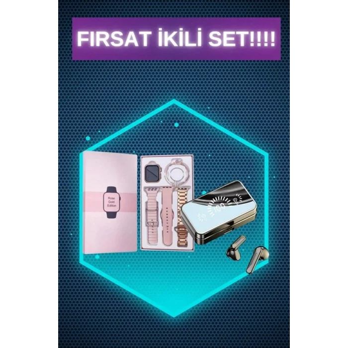BUĞZ Bileklikli Amoled Ekran Akıllı Saat ve Dijital Göstergeli Kablosuz Bluetooth Kulaklık ANC/ ENC