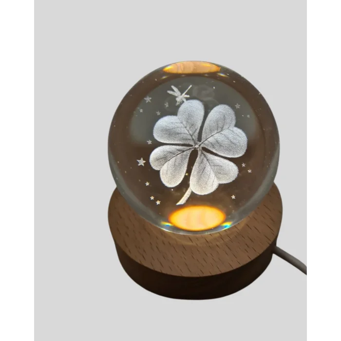 BUĞZ Bitki Temalı LED Işıklı Cam Küre Ahşap Standlı Modern Gece Lambası