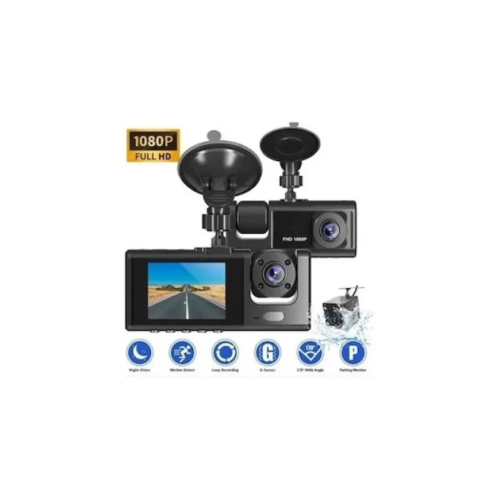 BUĞZ Black Box Traffic Recorder 3 Kameralı Araç Kamerası Geri Görüş Destekli Gece Görüşlü