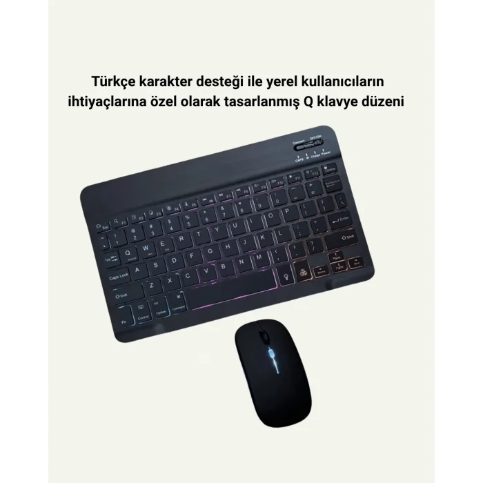  Bluetooth 5.3 Destekli Şarjlı Taşınabilir Klavye + Mouse Kombinasyonu