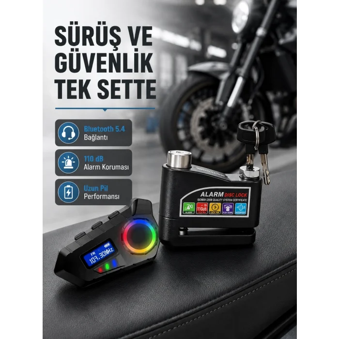 BUĞZ Bluetooth 5.4 İntercom ve Alarmlı Disk Kilidi Seti Güçlü Ses ve Güvenlik