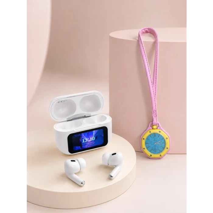 BUĞZ Bluetooth 5.4 Kablosuz Kulaklık Pembe Askılı Analog Charm Saat İkili Set - BUĞZ