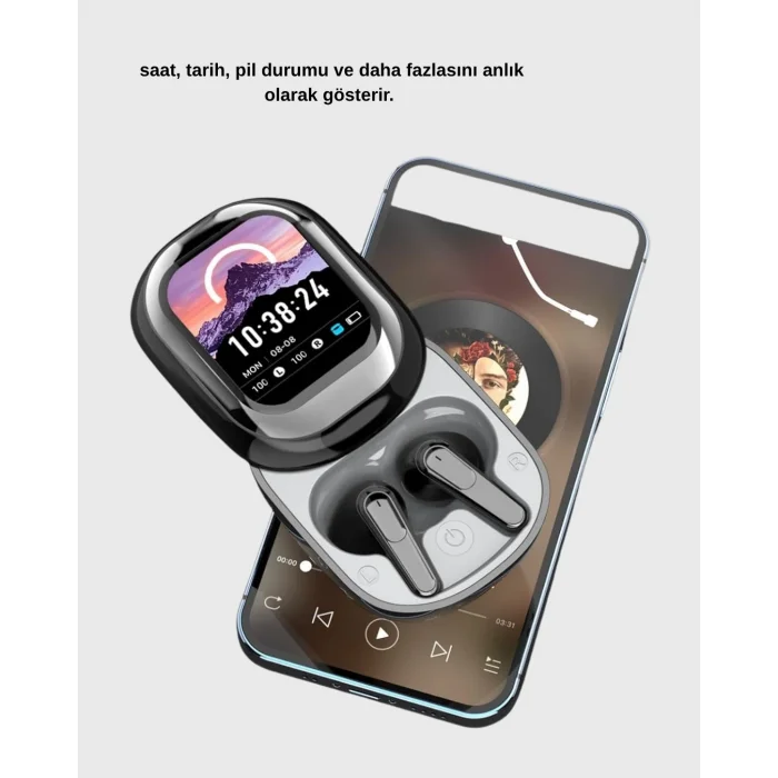 BUĞZ Bluetooth 5.4 Kulaklık – Gürültü Engelleme ve Akıllı Ekranlı Şarj Kutusu